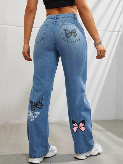 Pantalones vaqueros de mujer de pierna recta de talle alto