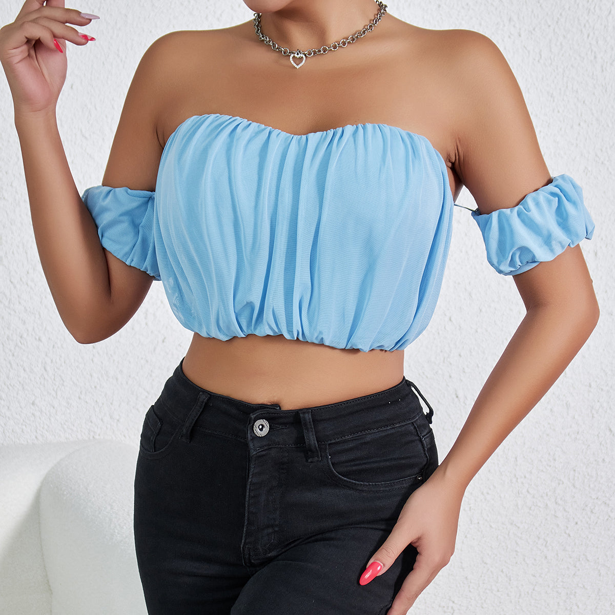 Ropa de mujer Top pequeño sin espalda plisado