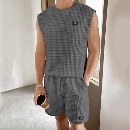 Traje deportivo para hombre, camiseta sin mangas, pantalones cortos, conjunto de dos piezas