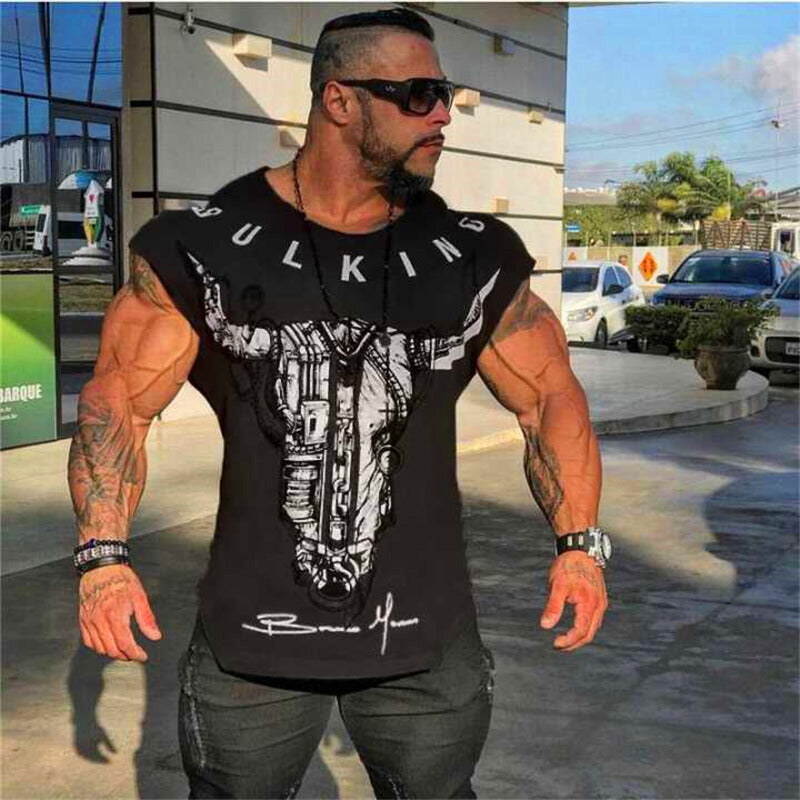 Camiseta de hombre deportiva de algodón con cuello redondo y manga corta para entrenamiento