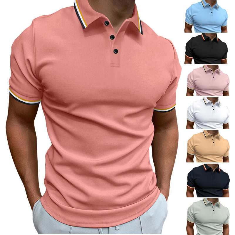 Polo ajustado para hombre Camiseta a rayas acanaladas