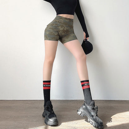 Pantalones cortos deportivos con bolsillo de camuflaje para mujer