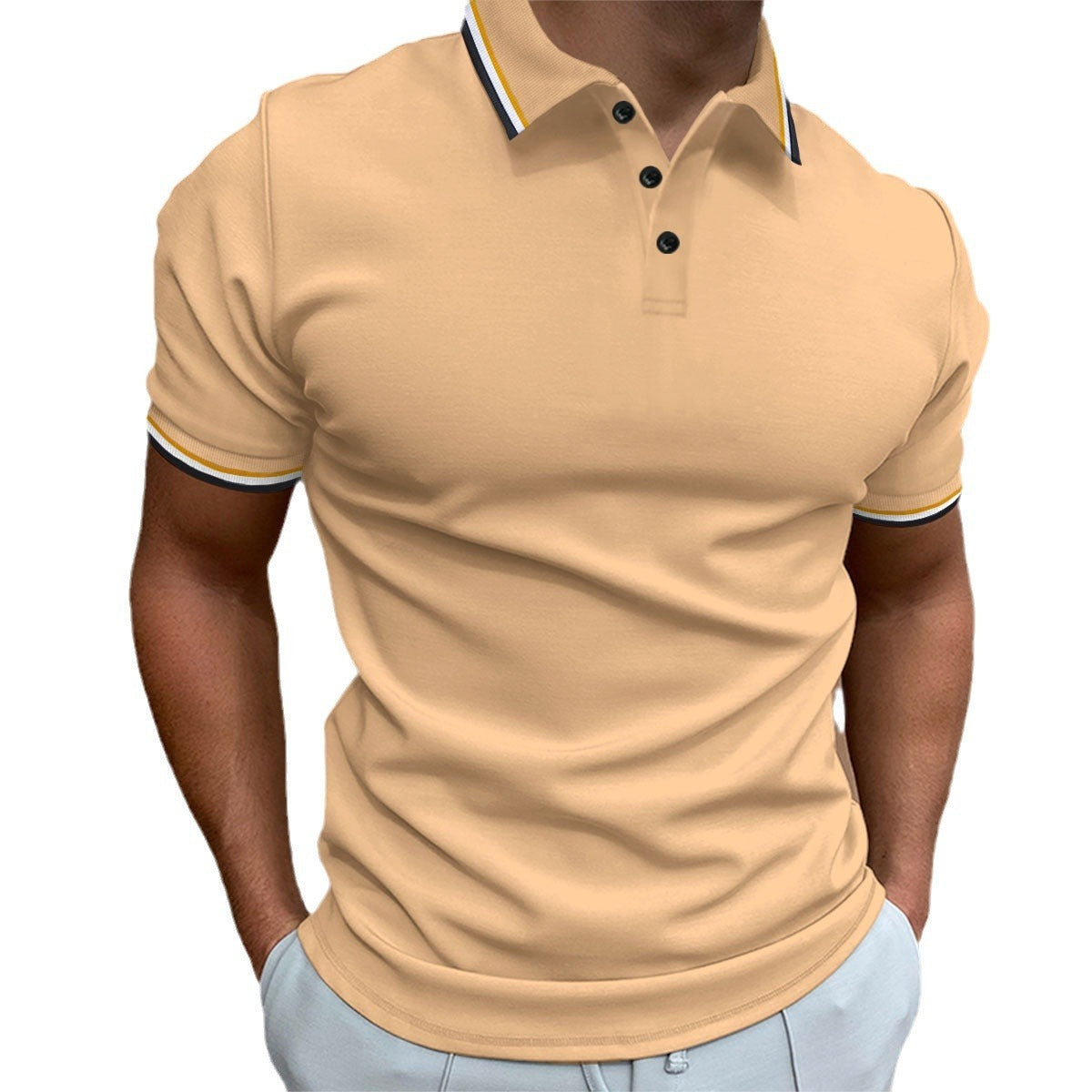 Polo ajustado para hombre Camiseta a rayas acanaladas