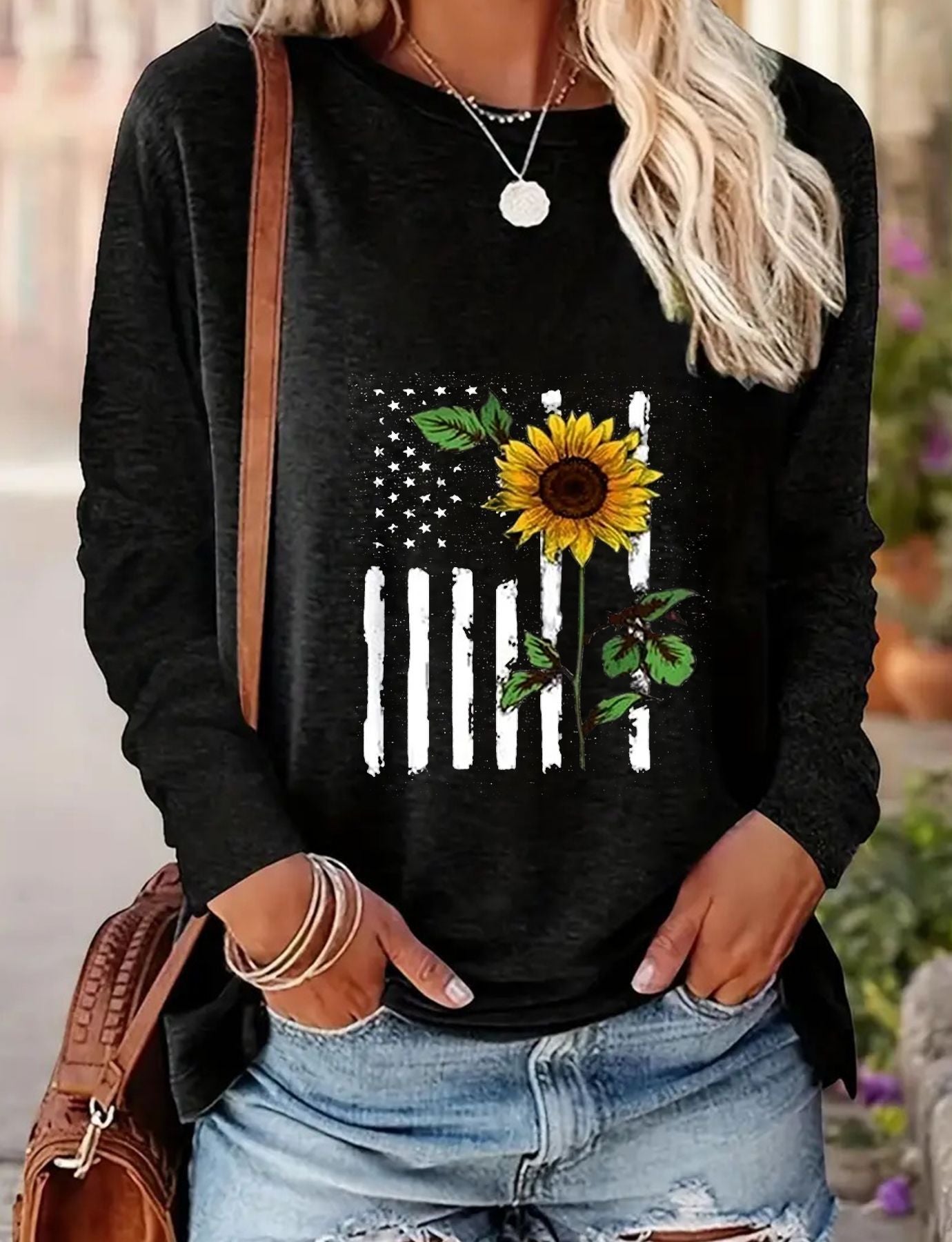 Top de manga larga mujer girasol