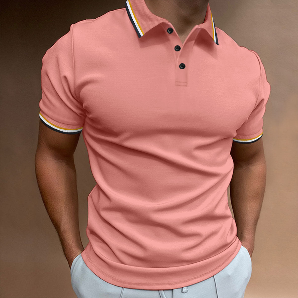 Polo ajustado para hombre Camiseta a rayas acanaladas