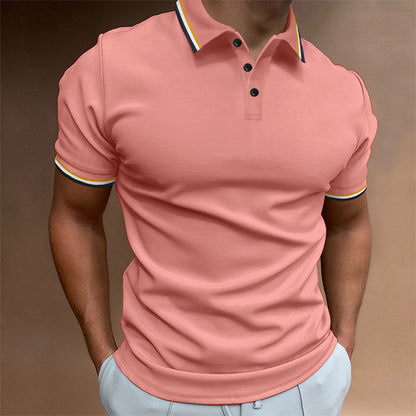 Polo ajustado para hombre Camiseta a rayas acanaladas