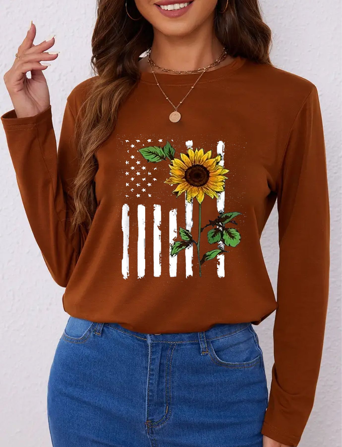 Top de manga larga mujer girasol