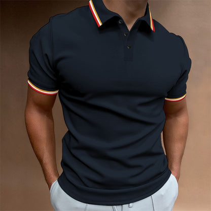 Polo ajustado para hombre Camiseta a rayas acanaladas