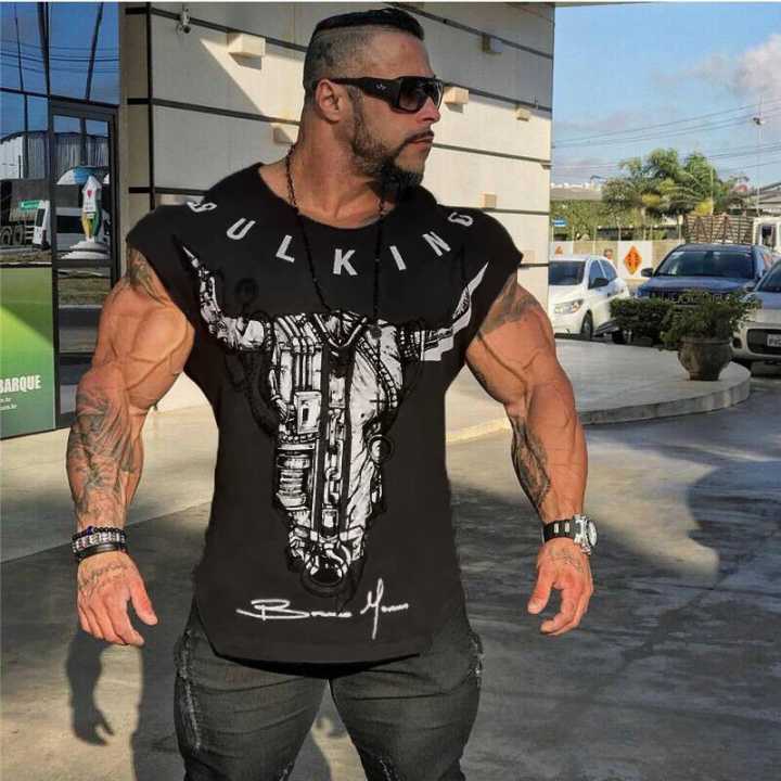 Camiseta de hombre deportiva de algodón con cuello redondo y manga corta para entrenamiento