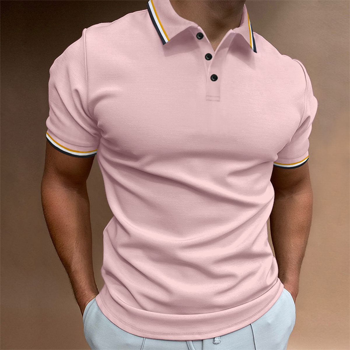 Polo ajustado para hombre Camiseta a rayas acanaladas