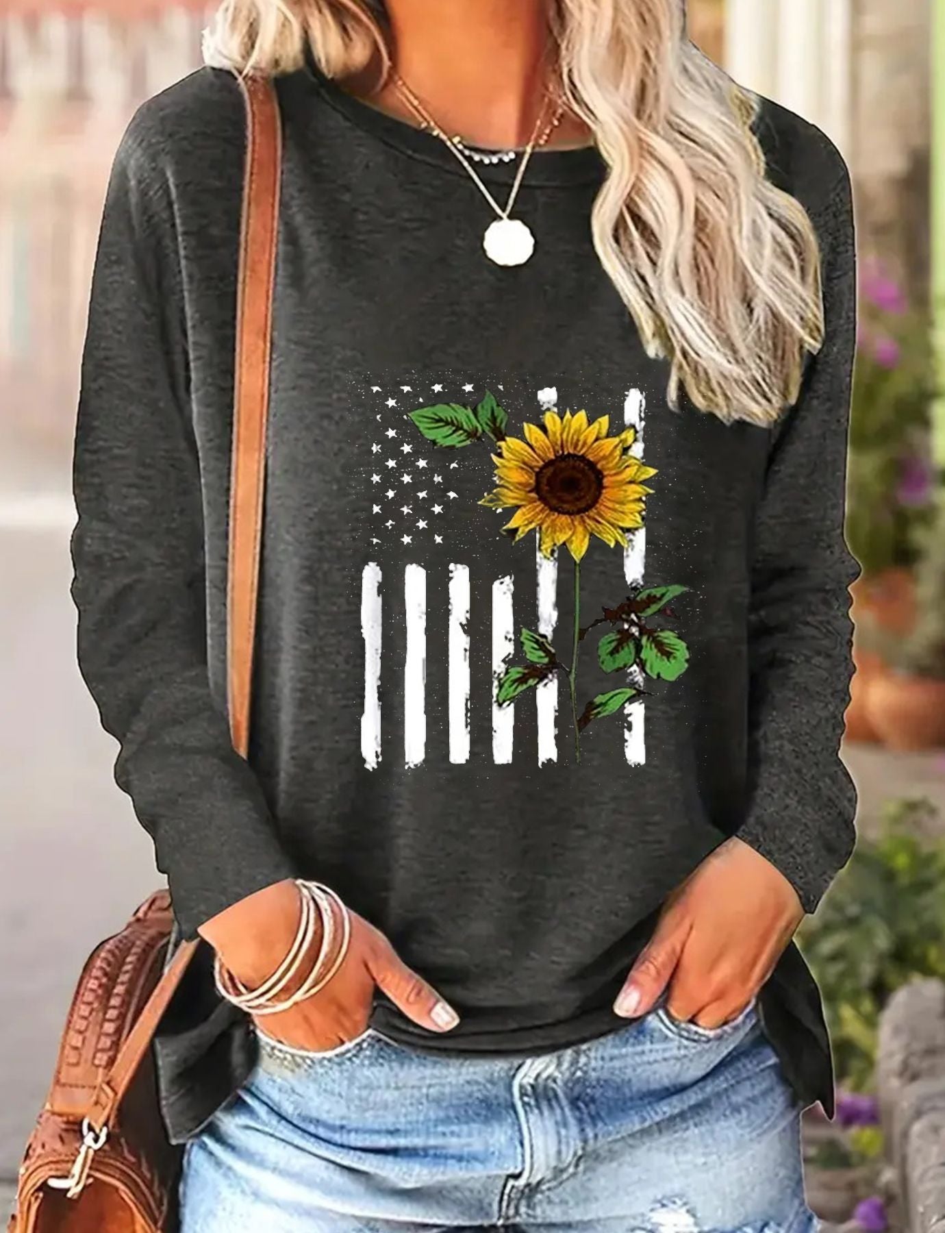 Top de manga larga mujer girasol