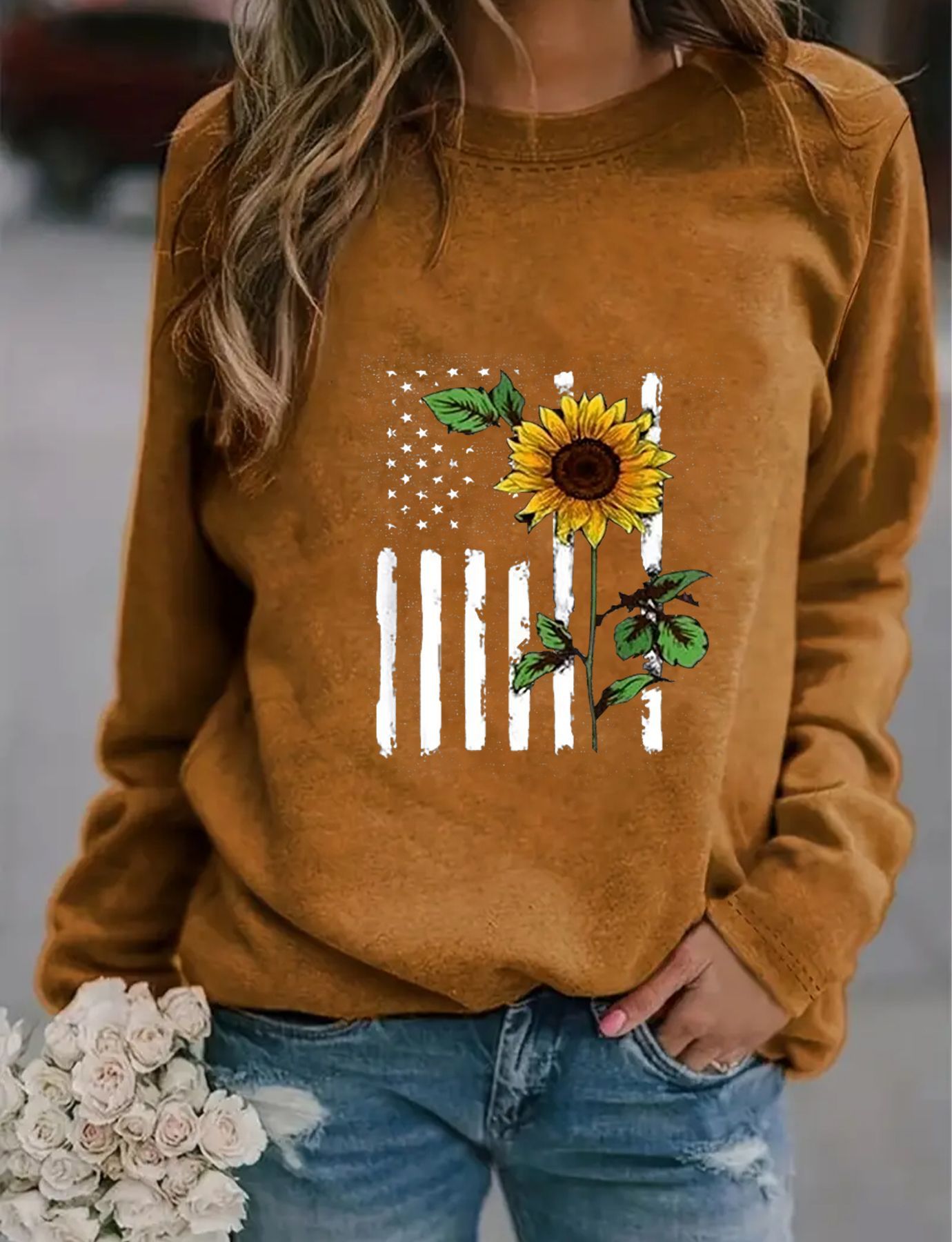 Top de manga larga mujer girasol