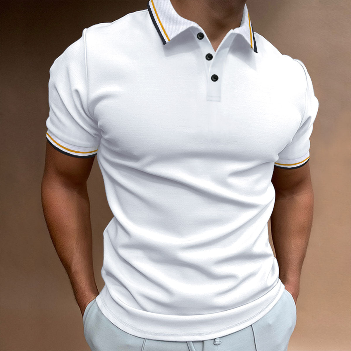 Polo ajustado para hombre Camiseta a rayas acanaladas