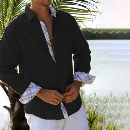 Camisa lino hombre con consturas de algodón - MGCmoda