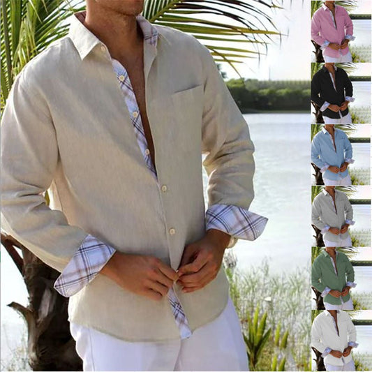 Camisa lino hombre con consturas de algodón - MGCmoda