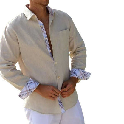 Camisa lino hombre con consturas de algodón - MGCmoda