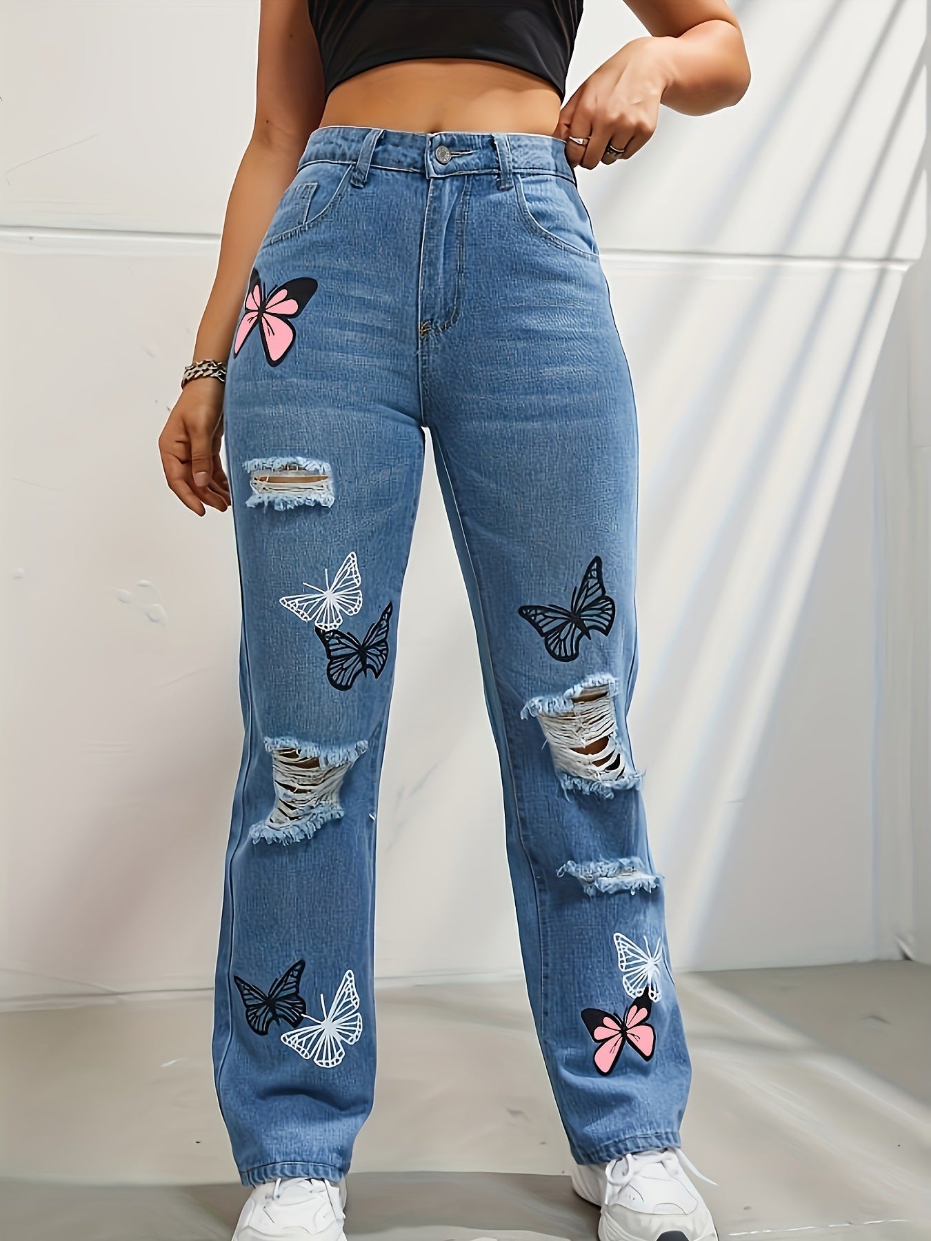 Pantalones vaqueros de mujer de pierna recta de talle alto